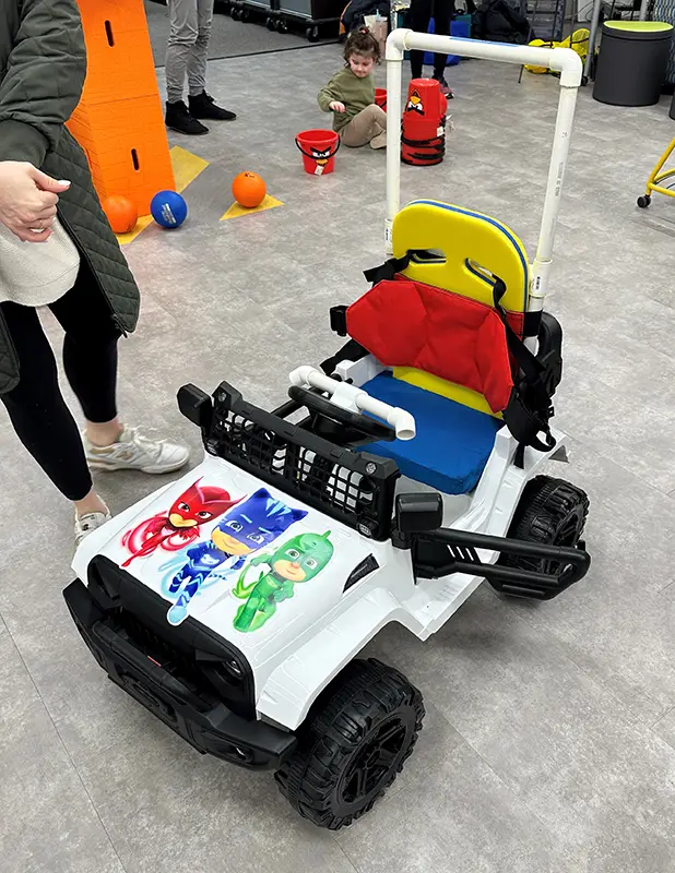 Several seating modifications on one of the GoBabyGo cars