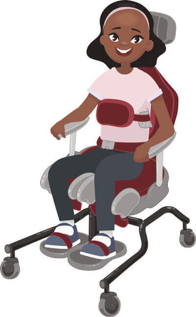 Illustration of a child in a pediatric seating system