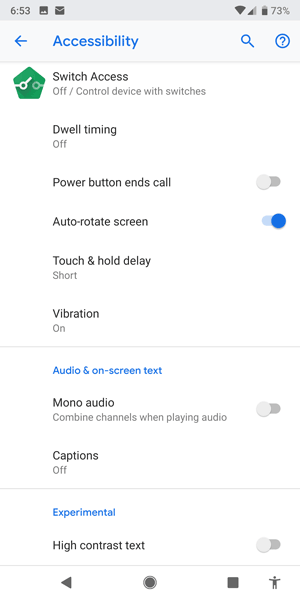 Android accessibility menu