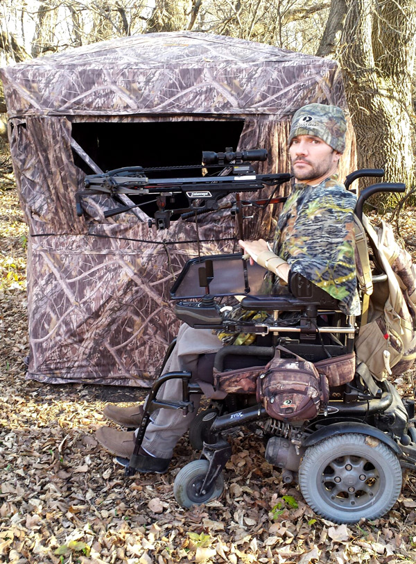 Bow hunting for whitetail with my Carbon Express Intercept crossbow attached to chair.