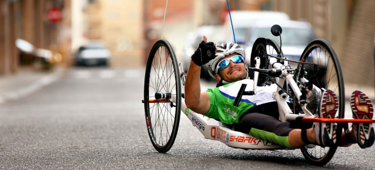 A man handcycling