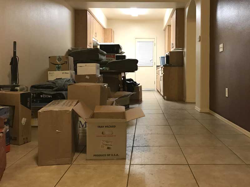 Boxes moved into the new apartment