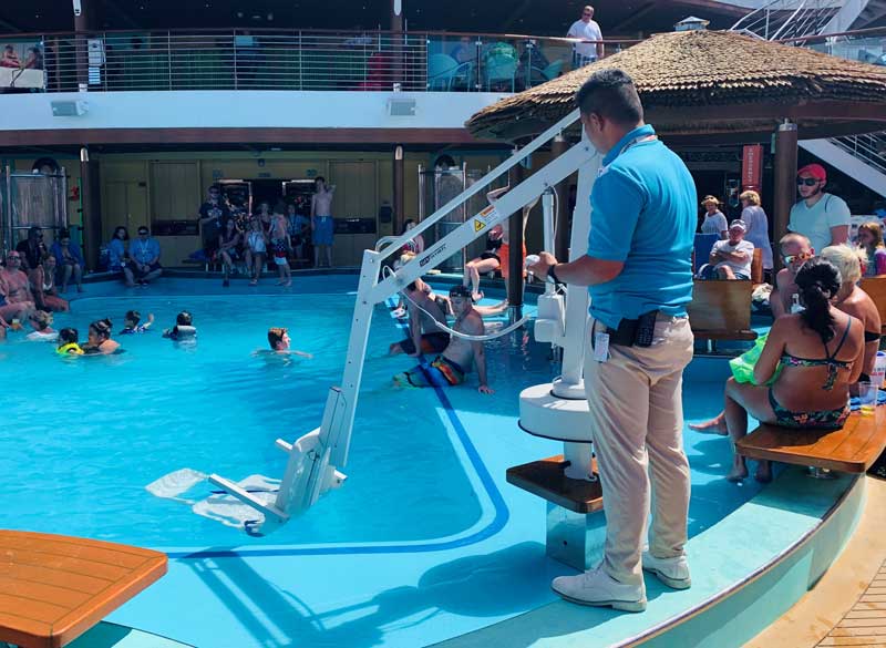 The ship's pool features an accessible lift